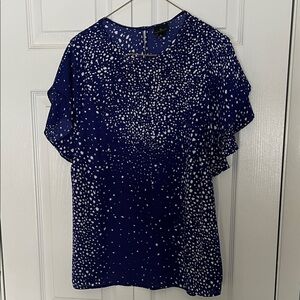 WORTHINGTON. LARGE. Polyester. Women's Blue and White Polka Dot Top.